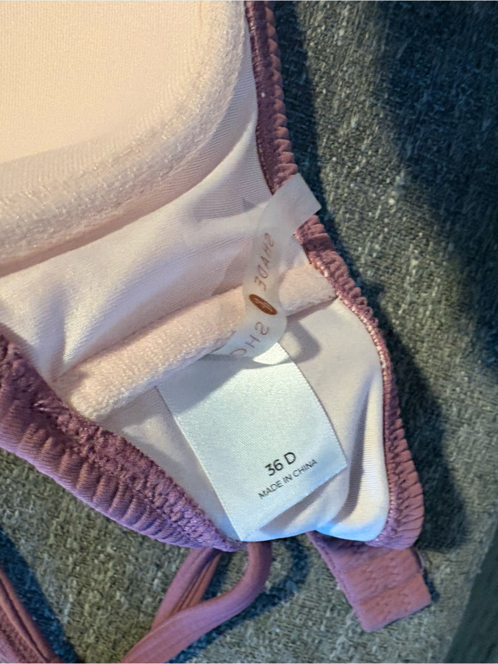 SHADE & SHORE 36D Women's ribbed Mauve Underwire swim suit bra top - Picture 7 of 7